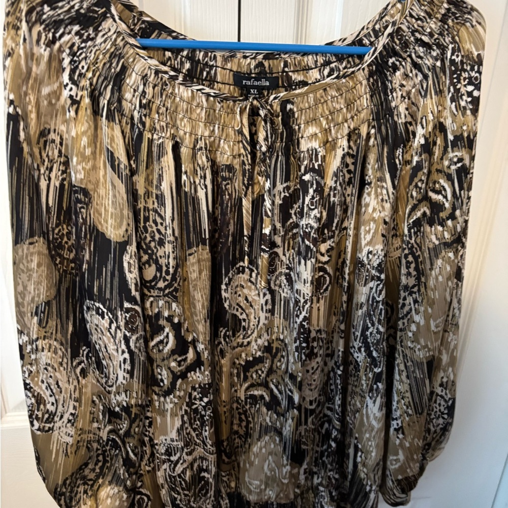 Rafaella Women's Black and Brown Patterned Blouse